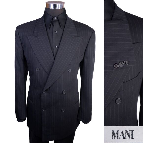 Mani Men's Striped Double Breast Striped Sport Coat Jacket Blazer Wool Size 42R - Picture 1 of 14